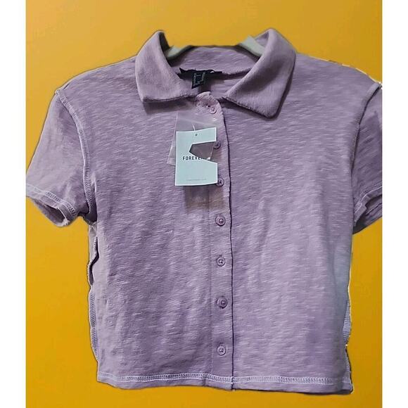 Forever 21 Pink Cropped Button Down XS Shirt A127 X-Small Excellent Nwt New - Picture 1 of 6